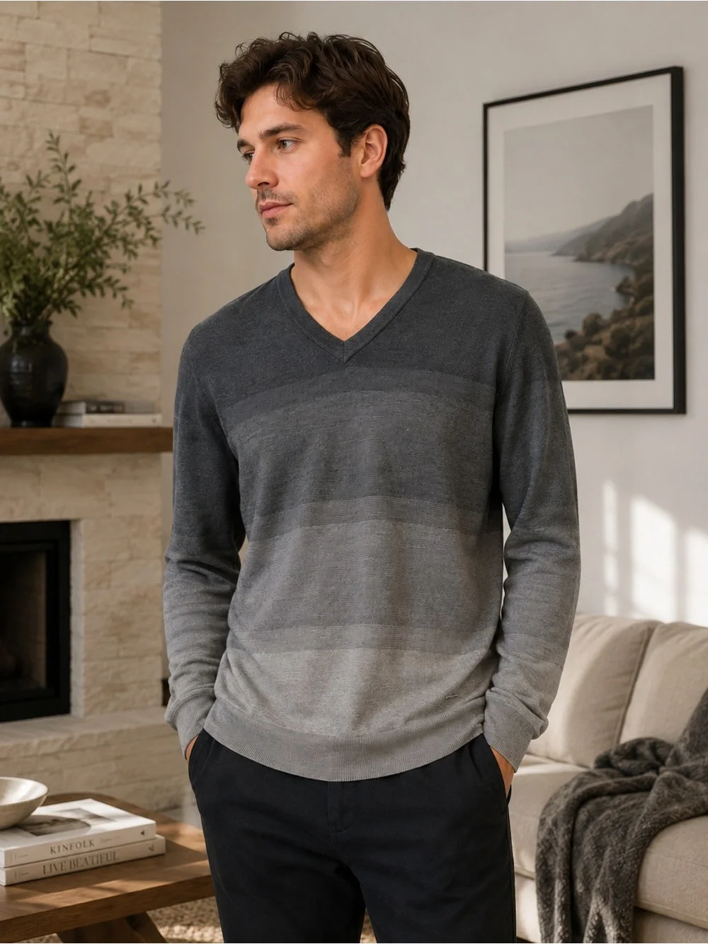 Calvin Klein Men’s Merino Wool V-Neck Sweater Gray Size XL